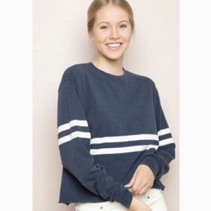 Brandy Melville Navy Blue Sweatshirt with White Stripes